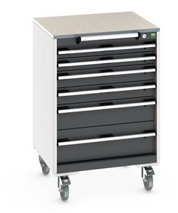 cubio mobile cabinet with 6 drawers & lino worktop. WxDxH: 650x650x990mm. RAL 7035/5010 or selected Bott Mobile Storage 650 x 650